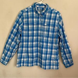 Columbia Tropiwear Blue and White Plaid size Large Button-Up Shirt UPF50
